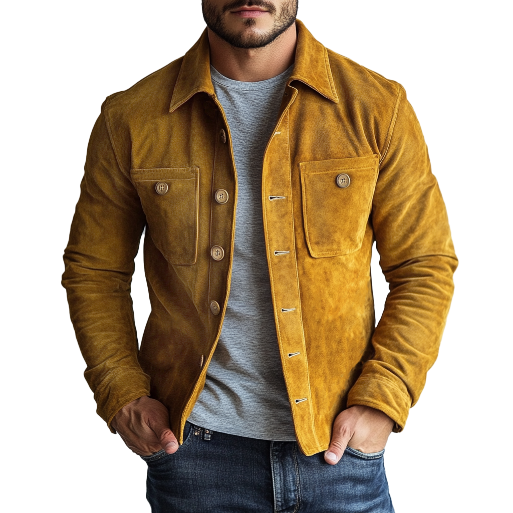 Men's Vintage Suede Chest Pocket Single Breasted Jacket 