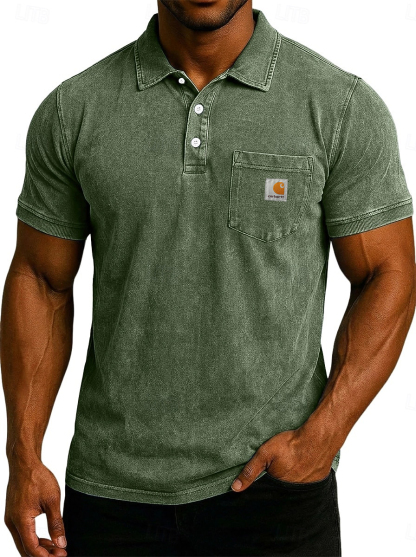 Men's Acid Wash Casual  Cotton Short Sleeve Polo Shirt