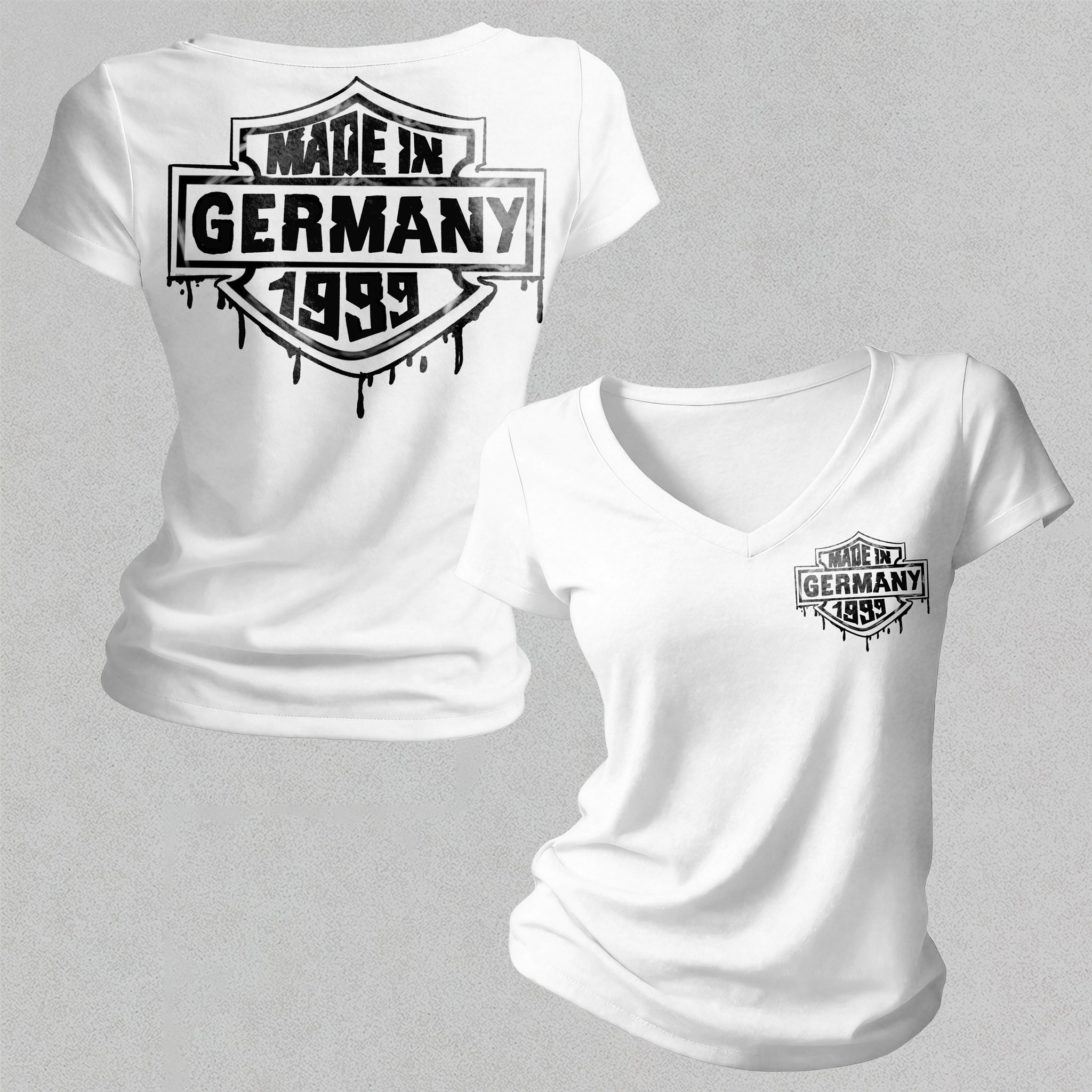  Made In Germany Printed Women's V-neck Pleated Waist Fitted T-shirt