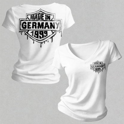  Made In Germany Printed Women's V-neck Pleated Waist Fitted T-shirt