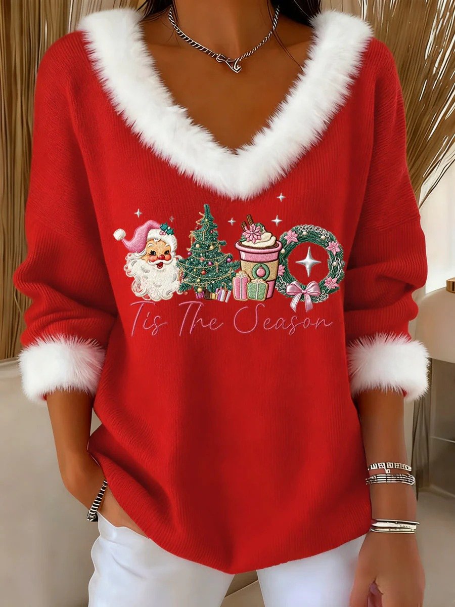 Women's Christmas fur collar top