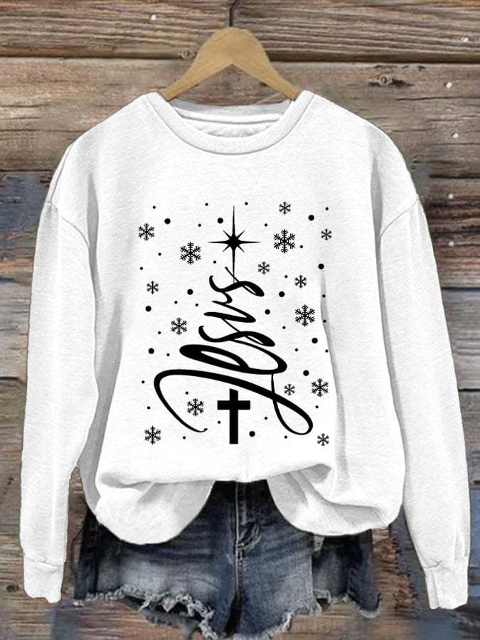 Women's Jesus Christmas Tree Printed Sweatshirt