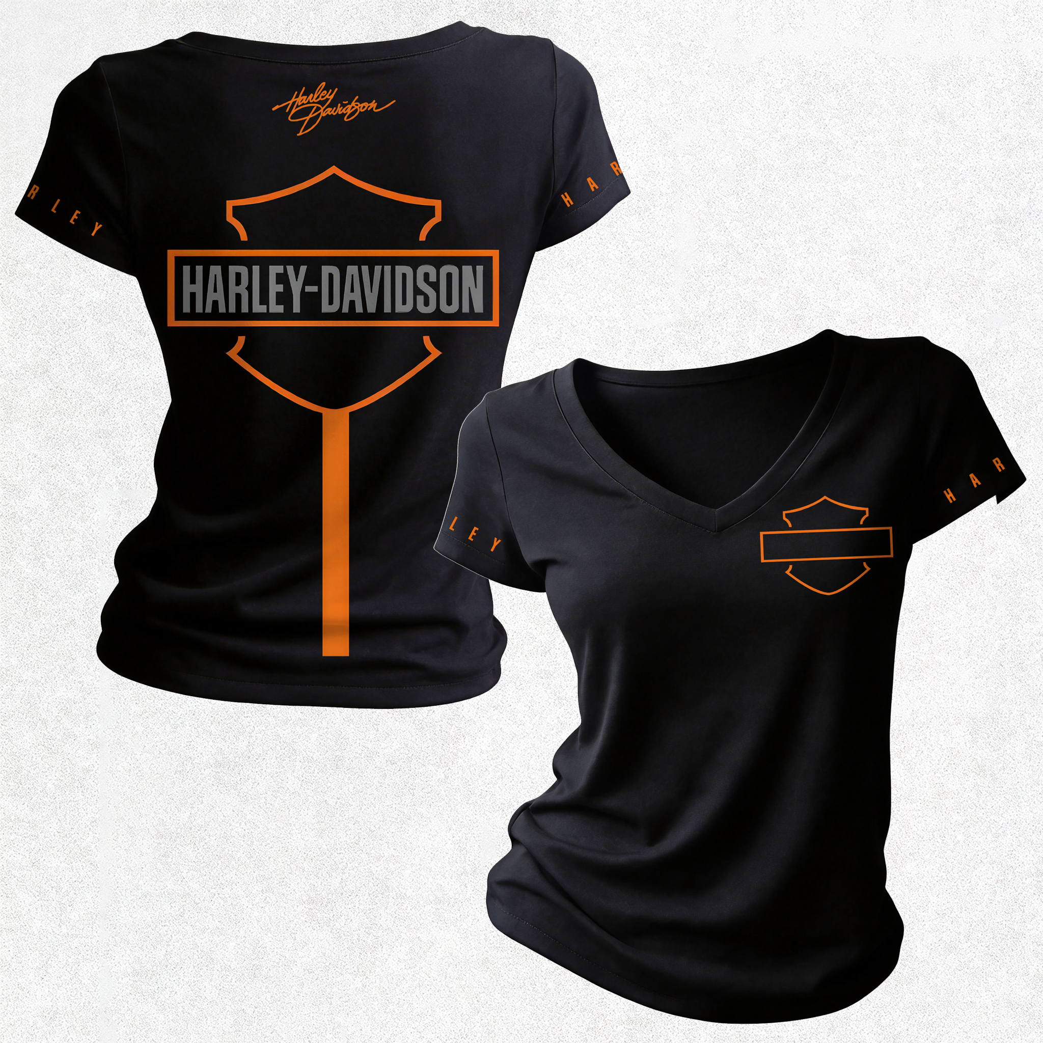  Motorcycles Printed Women's V-neck Pleated Waist Fitted T-shirt