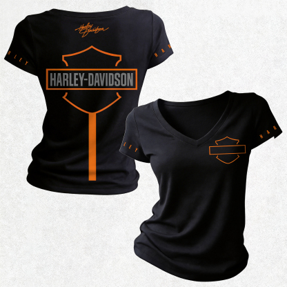  Motorcycles Printed Women's V-neck Pleated Waist Fitted T-shirt