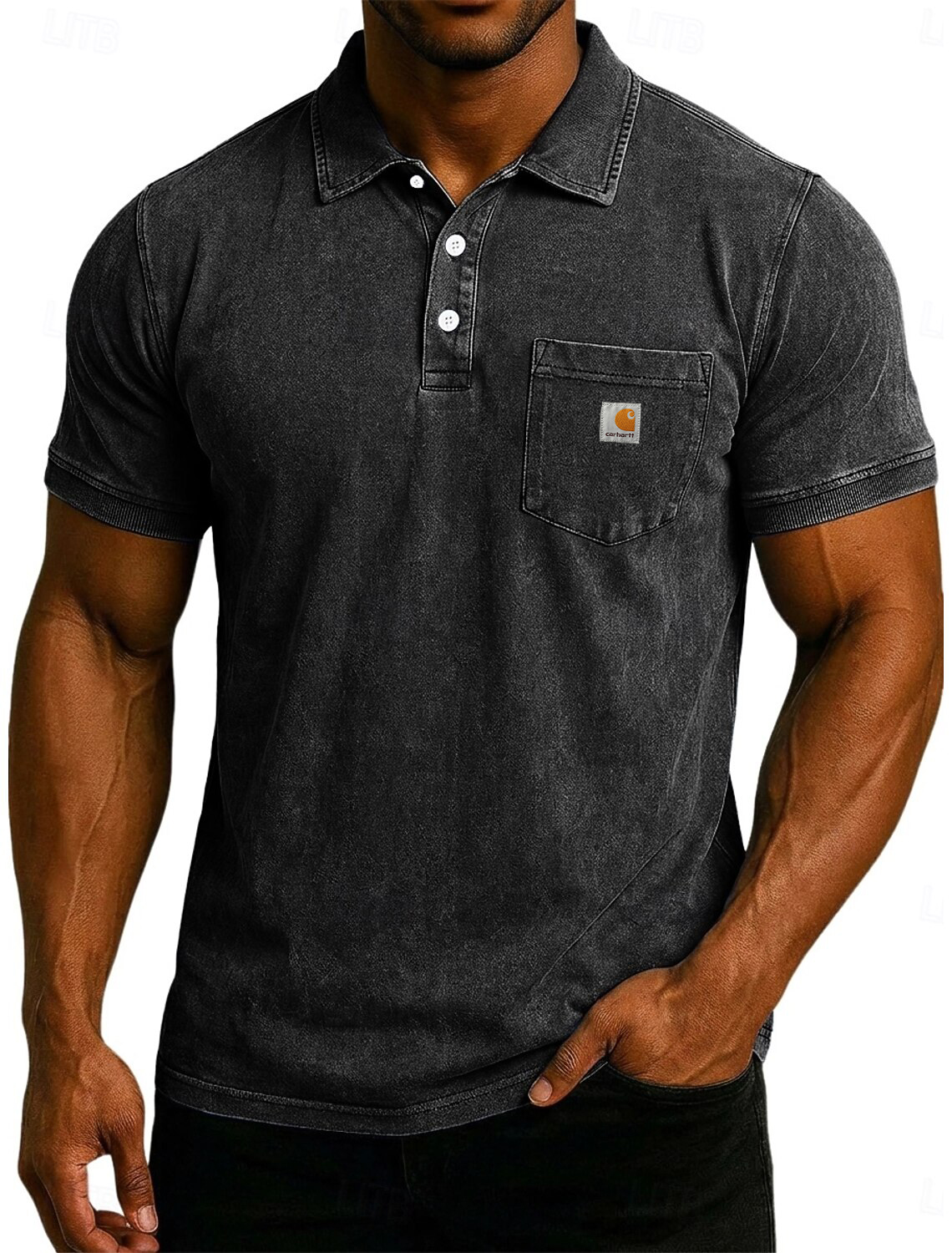 Men's Acid Wash Casual  Cotton Short Sleeve Polo Shirt