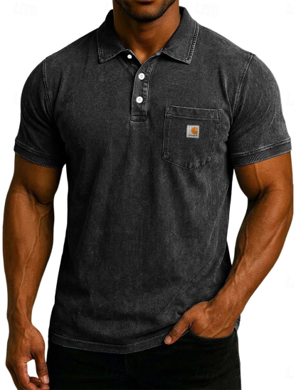 Men's Acid Wash Casual  Cotton Short Sleeve Polo Shirt