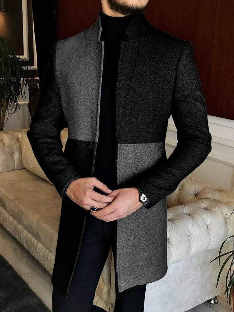 Men's fashion geometric print mid-length coat