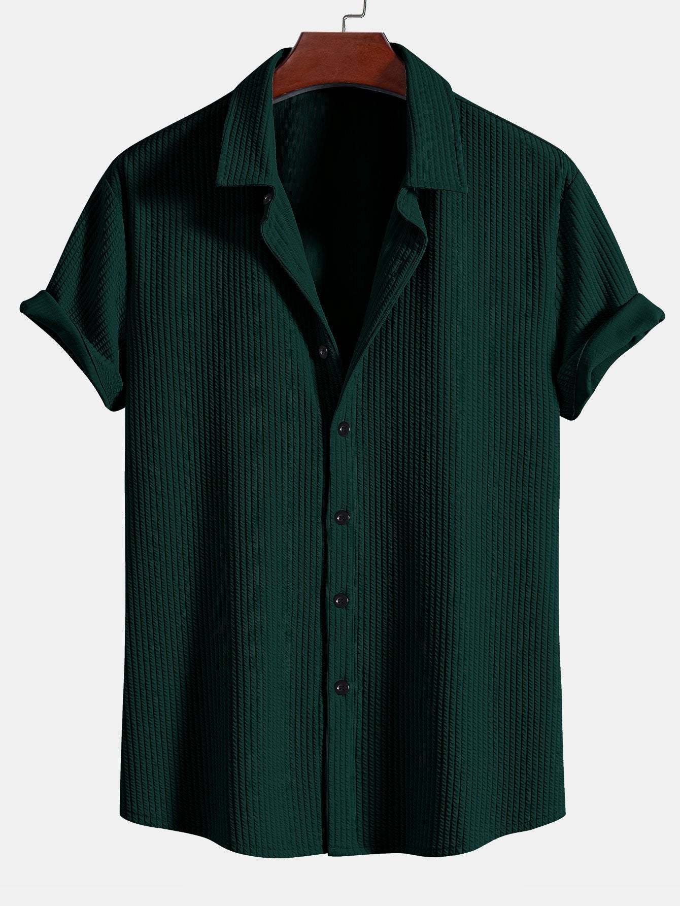 Muscle Fit Ribbed Button Up Shirt