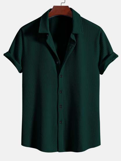 Muscle Fit Ribbed Button Up Shirt