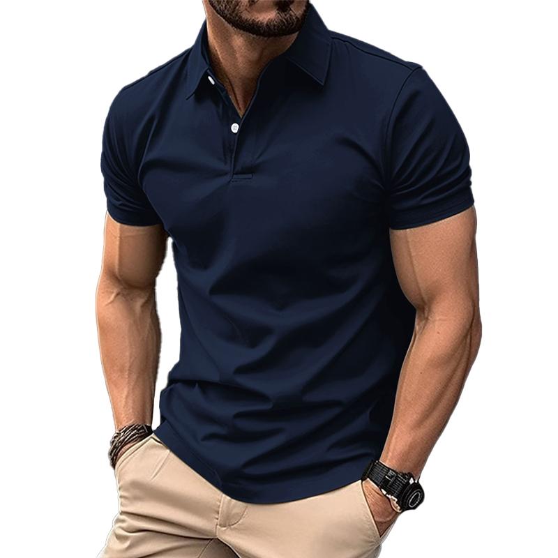 Men's Casual Solid Color Short Sleeved Polo Shirt 