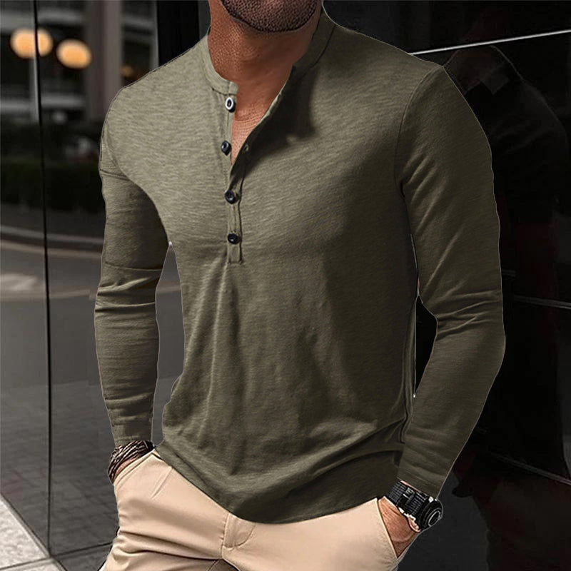 Men's Casual Henley Collar Solid Long Sleeve T-Shirt 