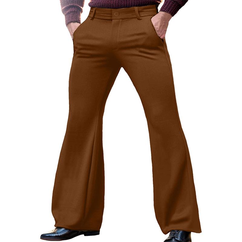 Men's Casual Solid Color Slant Pocket Slim Flared Pants 