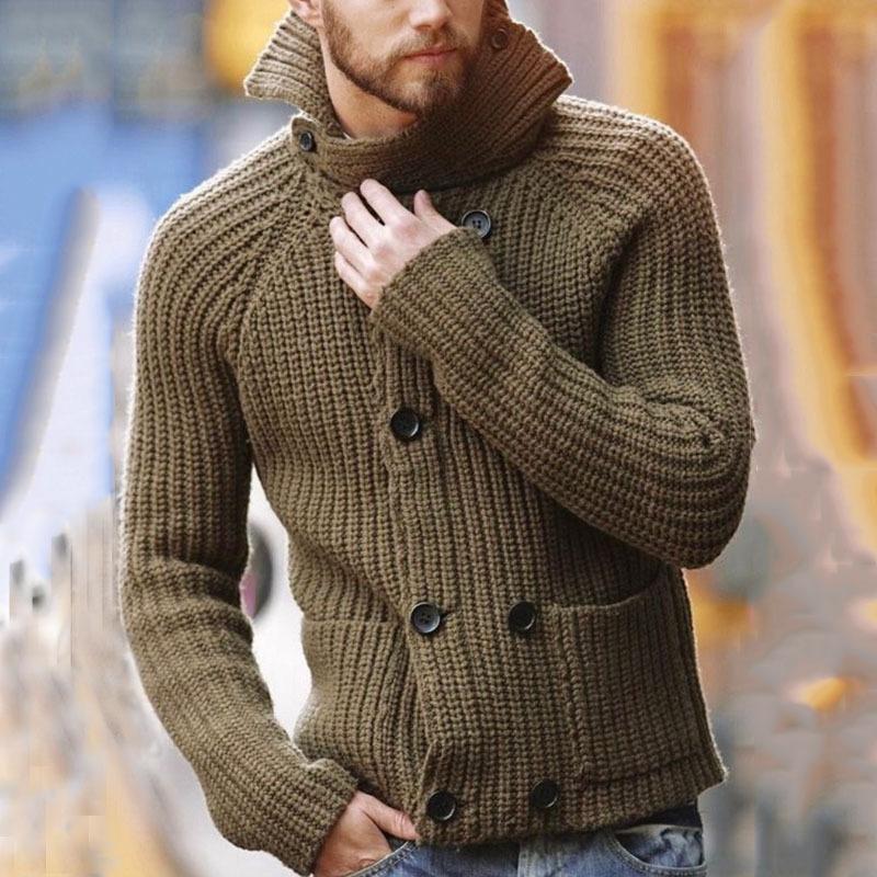 Men's Double Breasted Long Sleeve Turtleneck Knit Jacket 