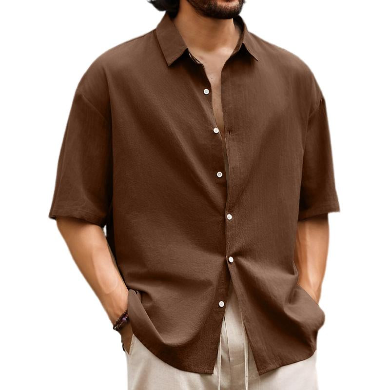 Men's Casual Solid Hawaiian Short Sleeve Shirt 