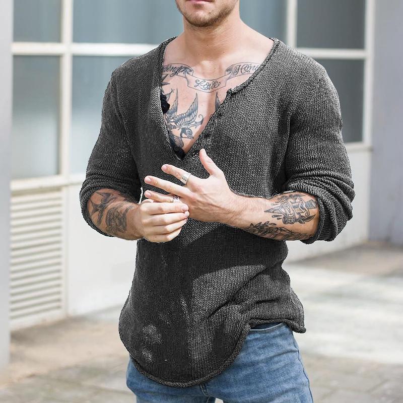Men's Casual V Neck Long Sleeve Knitted Sweater 