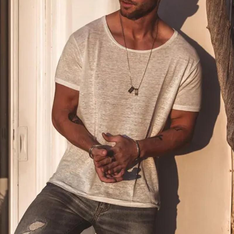 Men's Casual Solid Color Loose Round Neck Short Sleeve T-Shirt 