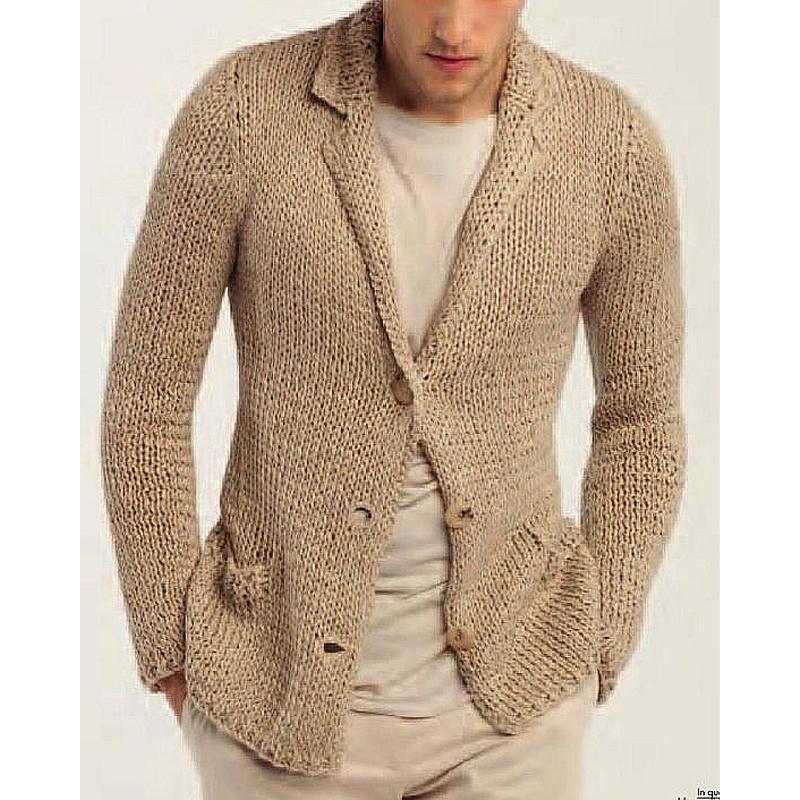 Men's Retro Casual Solid Color Lapel Pocket Cardigan 