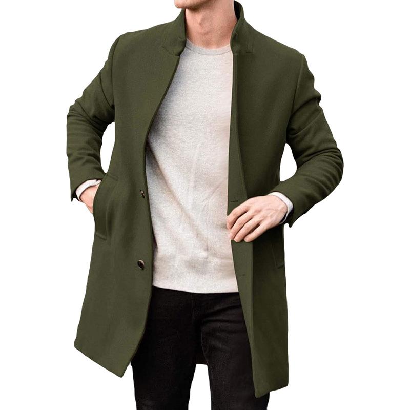 Men's Stand Collar Single Breasted Mid-length Coat 