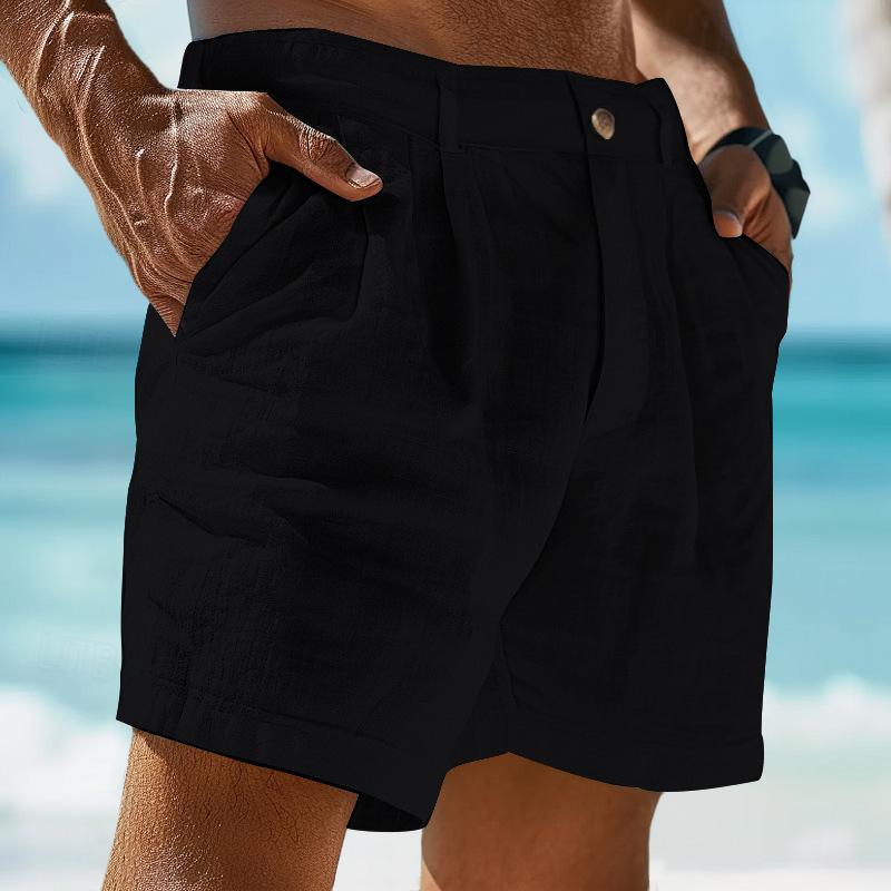 Men's Linen Solid Color Summer Shorts Beach Shorts