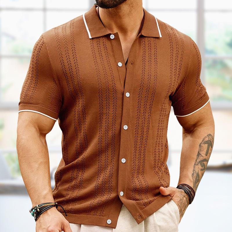 Men's Lapel Contrast Color Single-Breasted Sweater POLO Shirt 