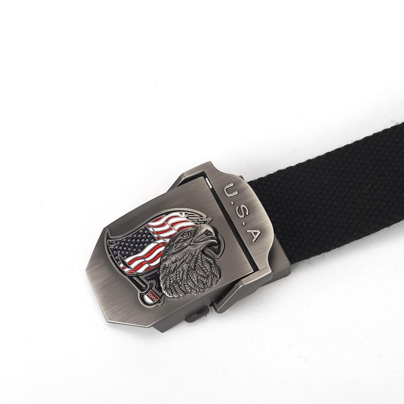Men's USA Eagle Flag Canvas Automatic Smooth Buckle Belt