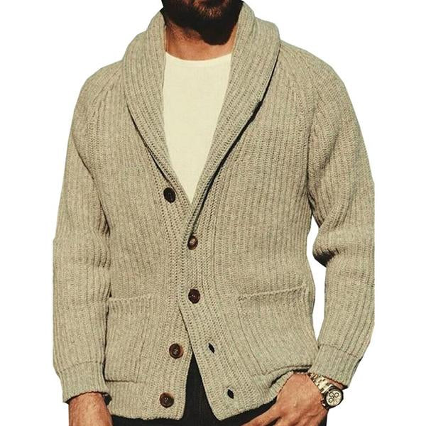 Men's Solid Color Lapel Knit Jacket 