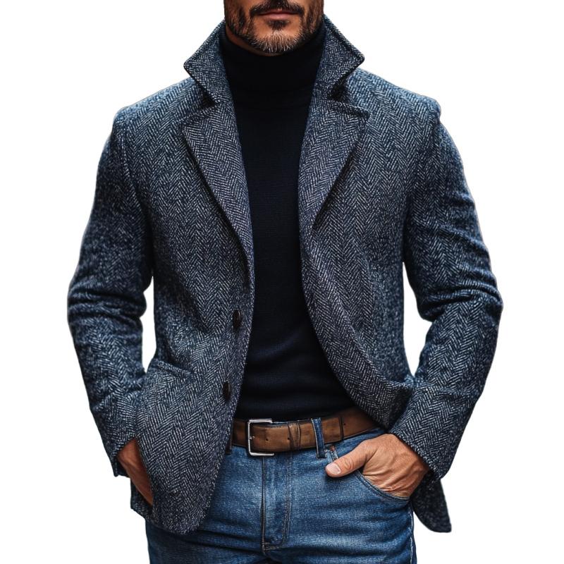 Men's Vintage Herringbone Notch Lapel Single Breasted Blazer