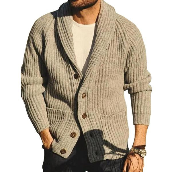 Men's Solid Color Lapel Knit Jacket 