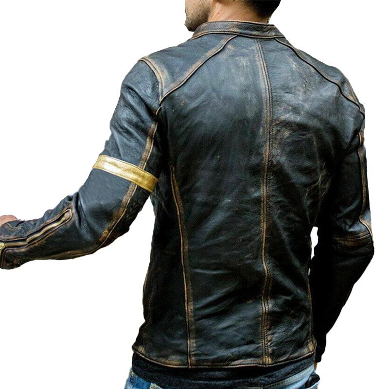 Men's Vintage Stand Collar Zipper Leather Jacket 