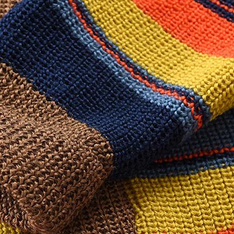 Men's Vintage Rainbow Stripe V-Neck Knit Sweater