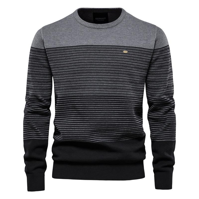 Men's Vintage Crew Neck Striped Knit Sweater 