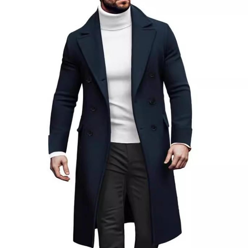 Men's Double-breasted Solid Color Mid-length Coat 
