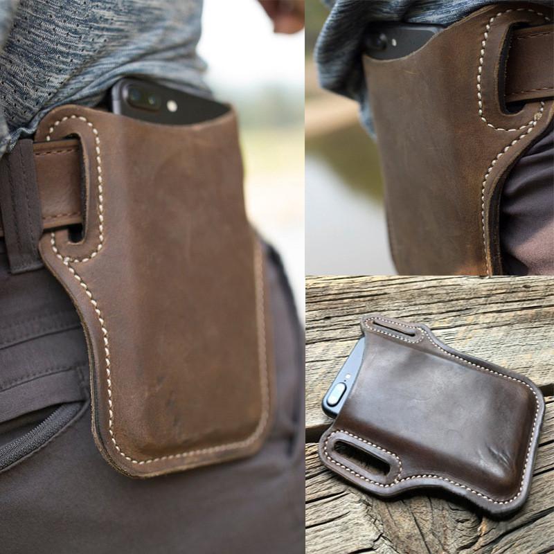 Men's Vintage Outdoor Genuine Leather Mobile Phone Waist Bag  