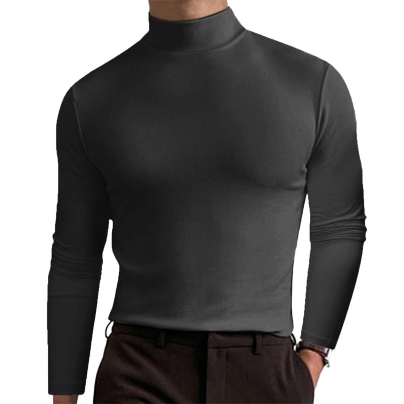 Men Casual Solid Color Fitted High Neck Long Sleeve T-Shirt 