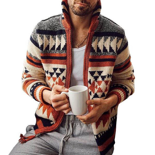 Men's Geometric Zip Cardigan Sweater Jacket 