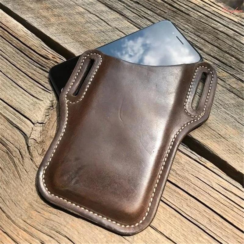 Men's Vintage Outdoor Genuine Leather Mobile Phone Waist Bag  