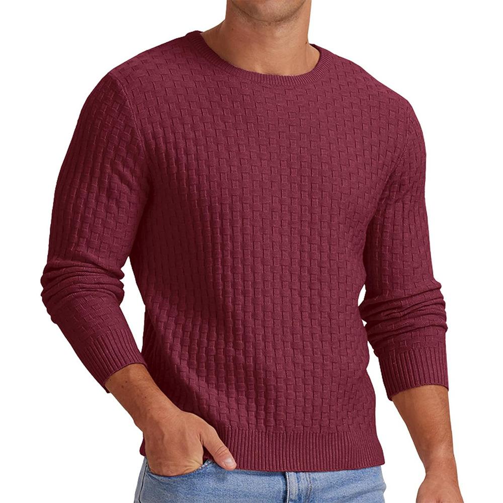 Men's Waffle Solid Color Crew Neck Pullover Knit Sweater 