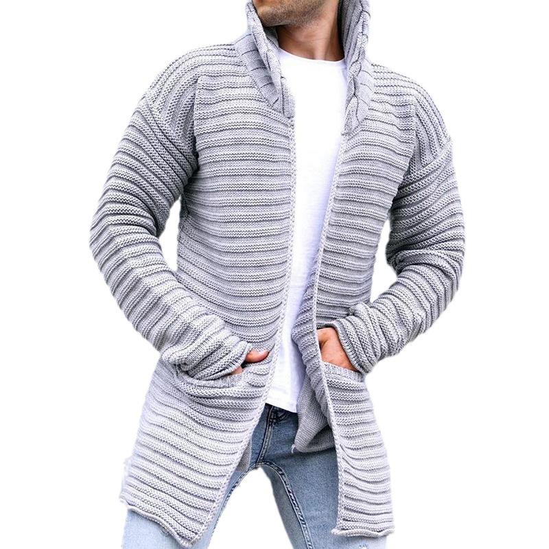 Men's Solid Stand Collar Mid-length Knit Cardigan 