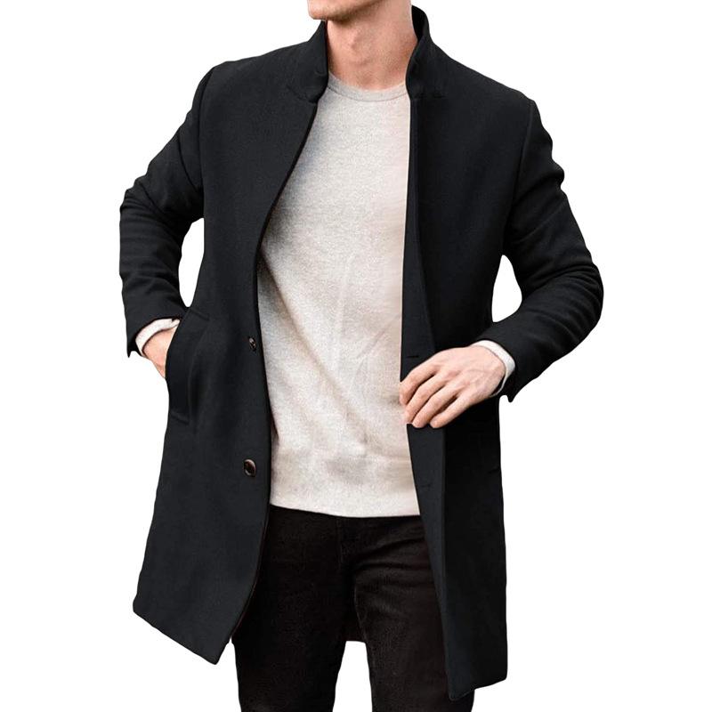 Men's Stand Collar Single Breasted Mid-length Coat 