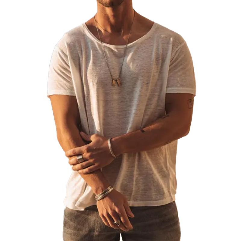 Men's Casual Solid Color Loose Round Neck Short Sleeve T-Shirt 