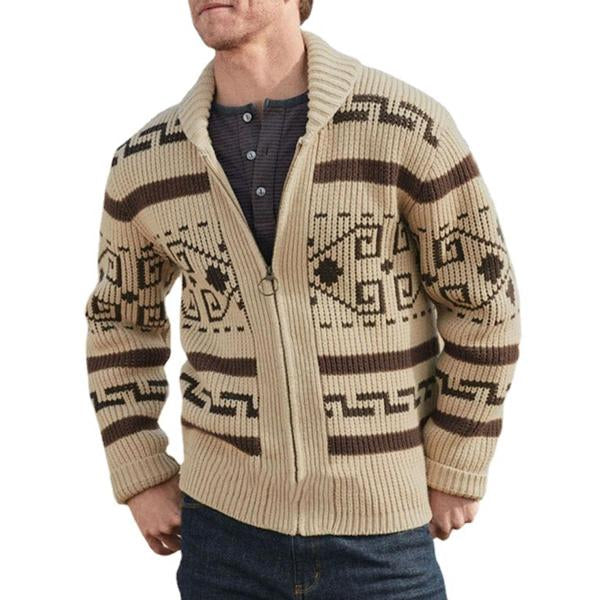 Men's Geometric Print Lapel Sweater Cardigan Jacket 
