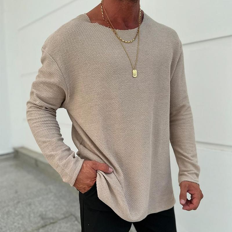 Men's Retro Casual Printed Round Neck Long Sleeve T-Shirt 
