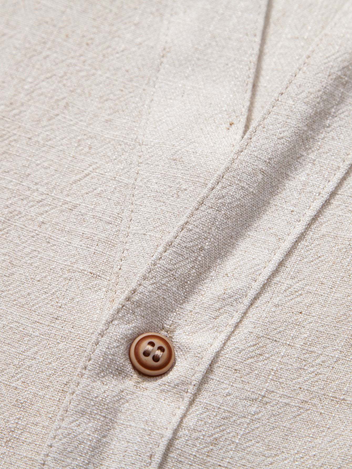 Short Sleeve V Neck Linen Rayon Blend Shirt