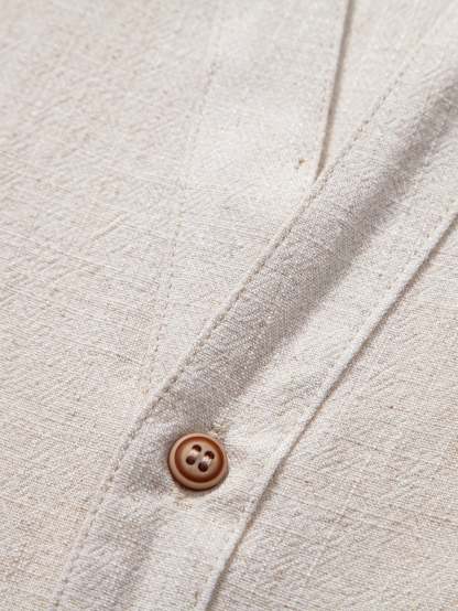Short Sleeve V Neck Linen Rayon Blend Shirt