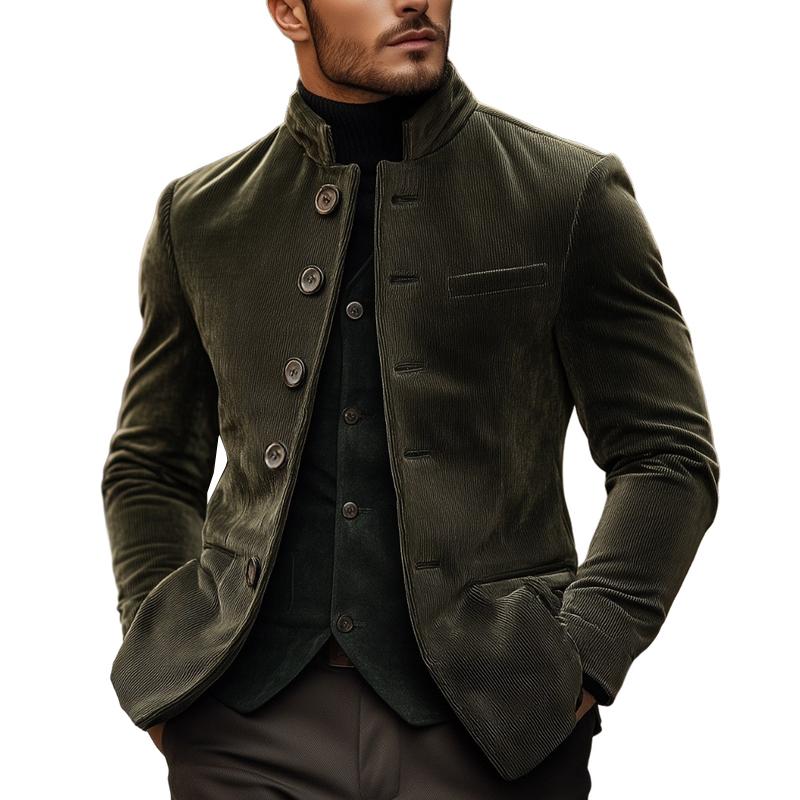 Men's Vintage Corduroy Stand Collar Single Breasted Slim Fit Blazer