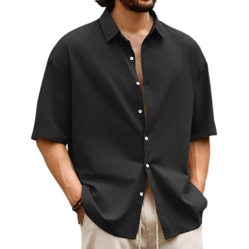 Men's Casual Solid Hawaiian Short Sleeve Shirt 