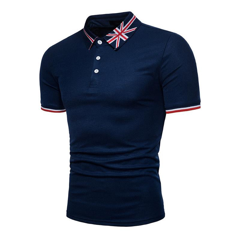 Men's British Embroidered Lapel Short Sleeve POLO Shirt 