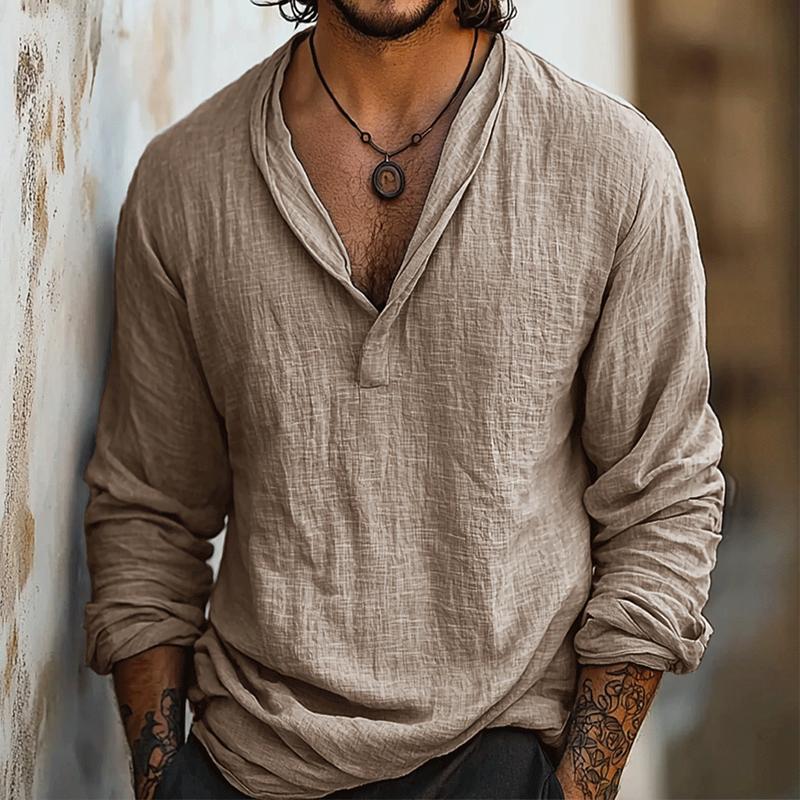Men's Retro Casual Cotton and Linen Long Sleeve Shirt