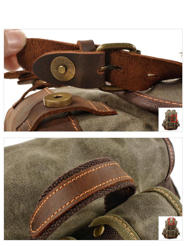 Men's Vintage Outdoor Canvas Stitching Leather Multi-Pocket Backpack 