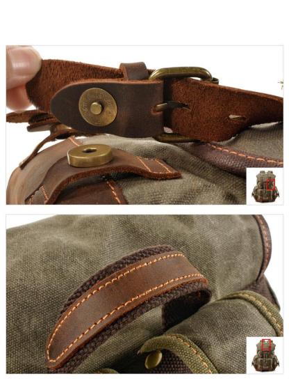 Men's Vintage Outdoor Canvas Stitching Leather Multi-Pocket Backpack 